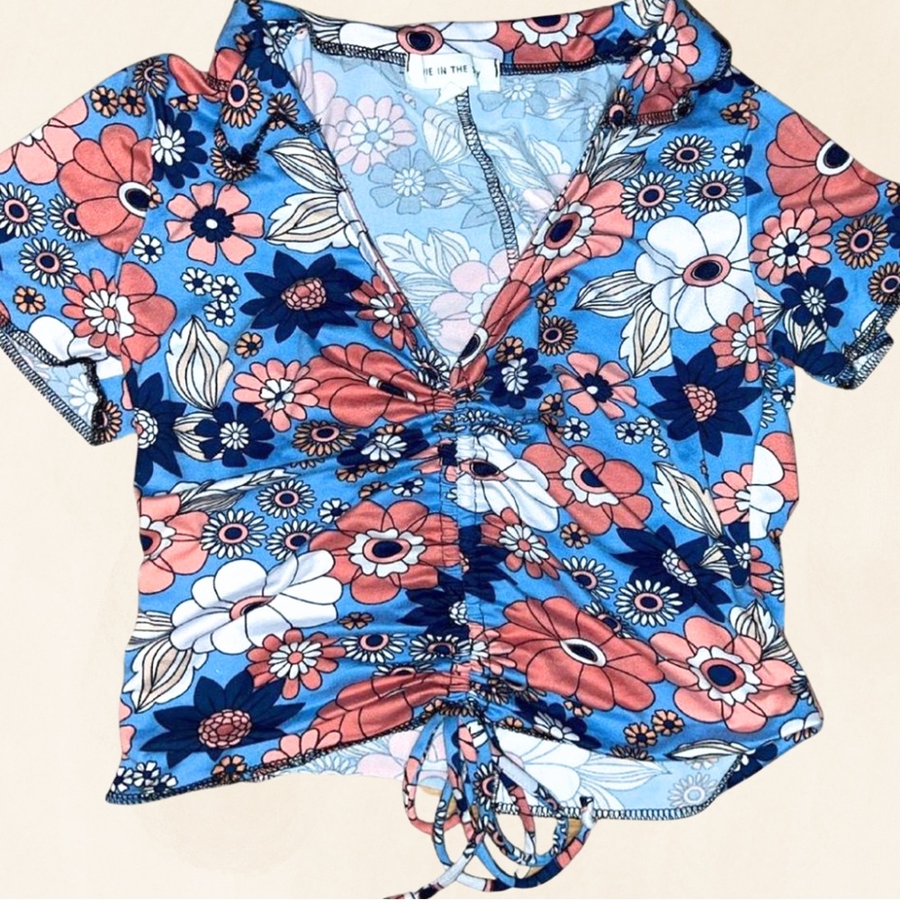 Floral Blue and Pink Women's Top